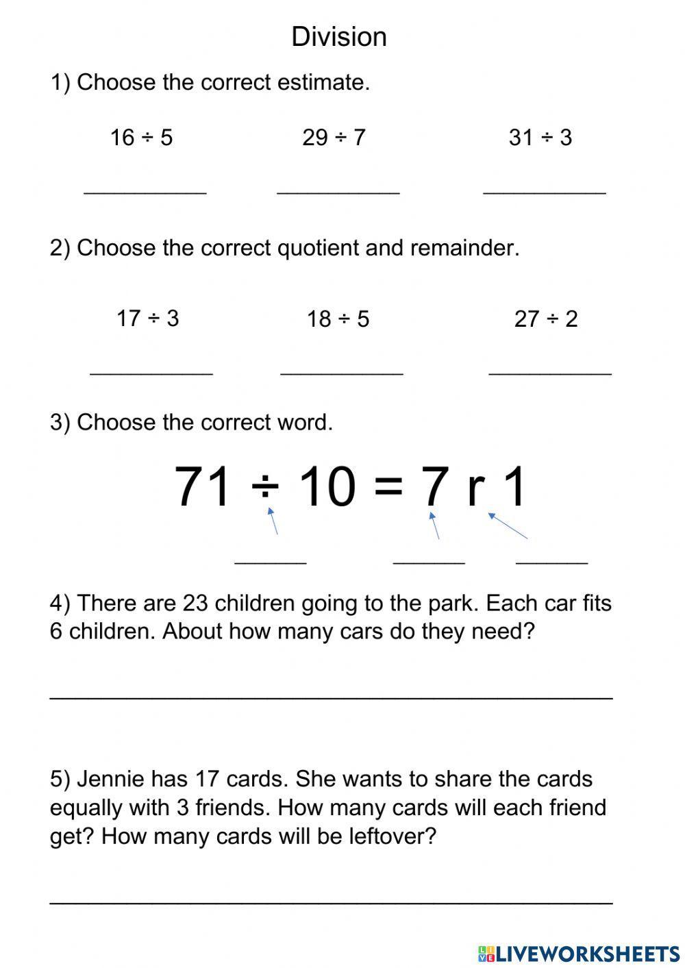 G3 T3 Division estimates remainders