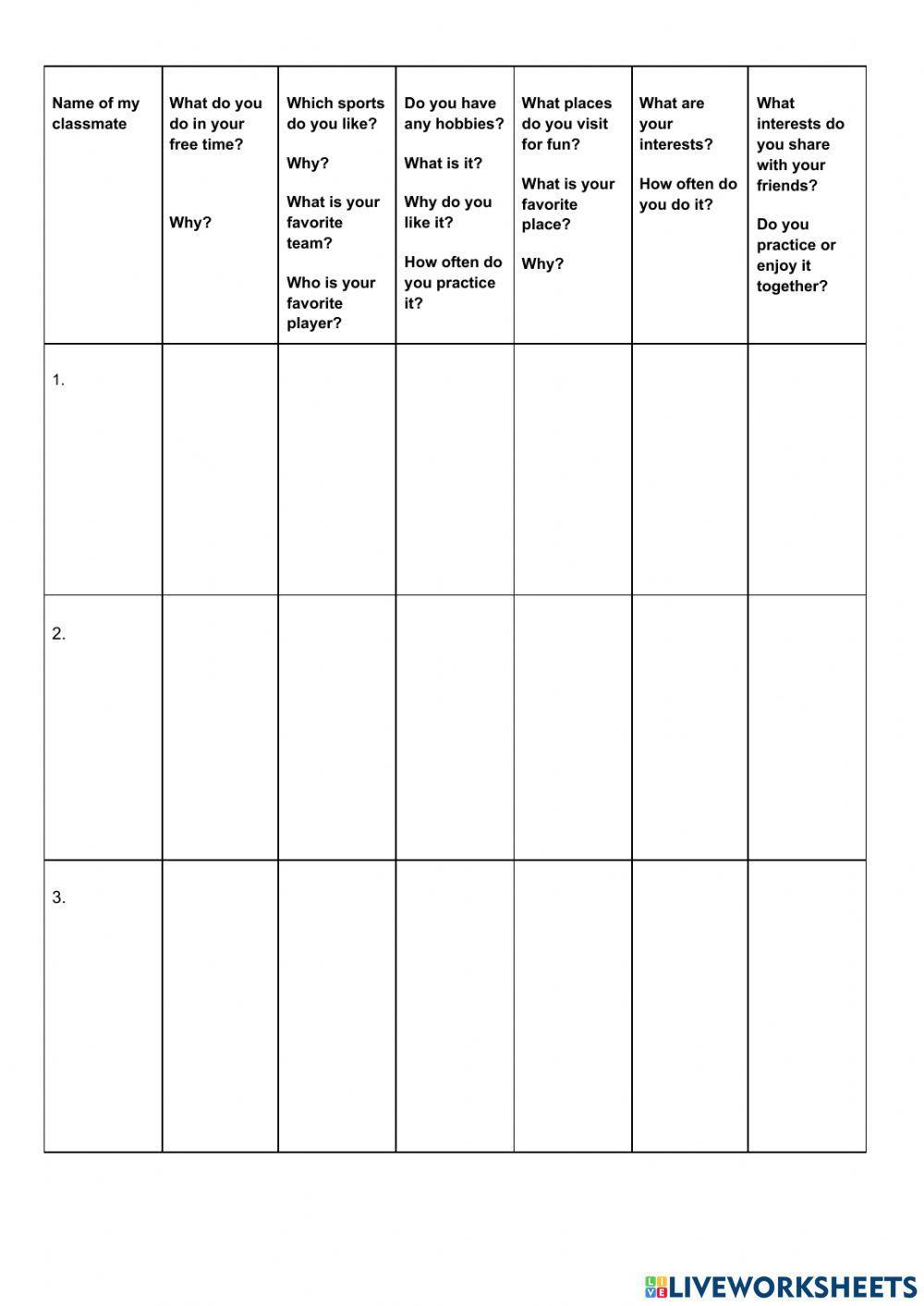 Interview about Leisure Activities