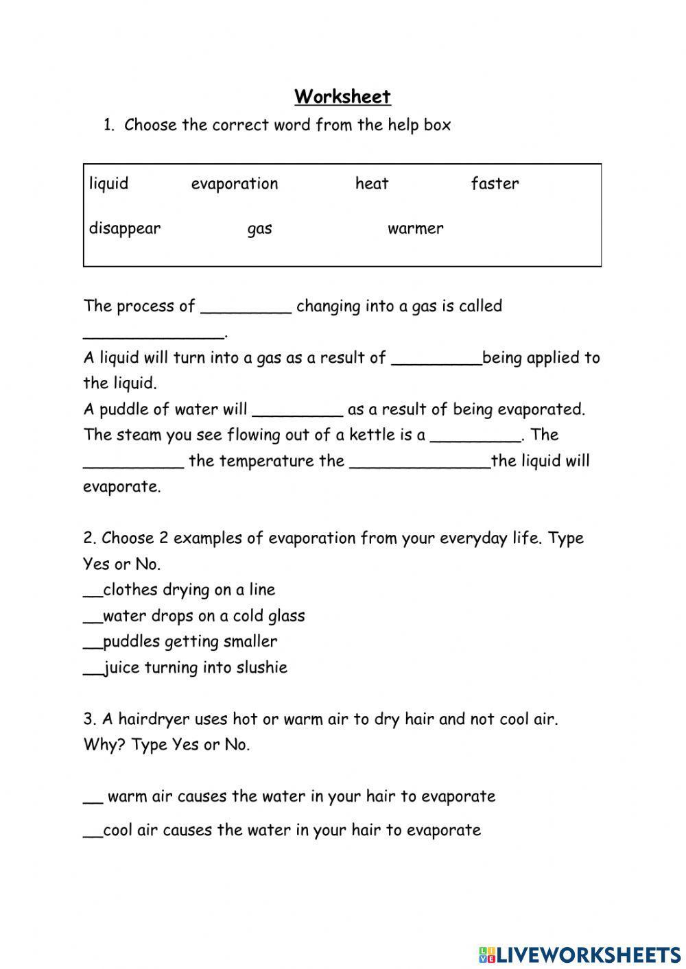 Evaporation 1854450 K De Souza Live Worksheets