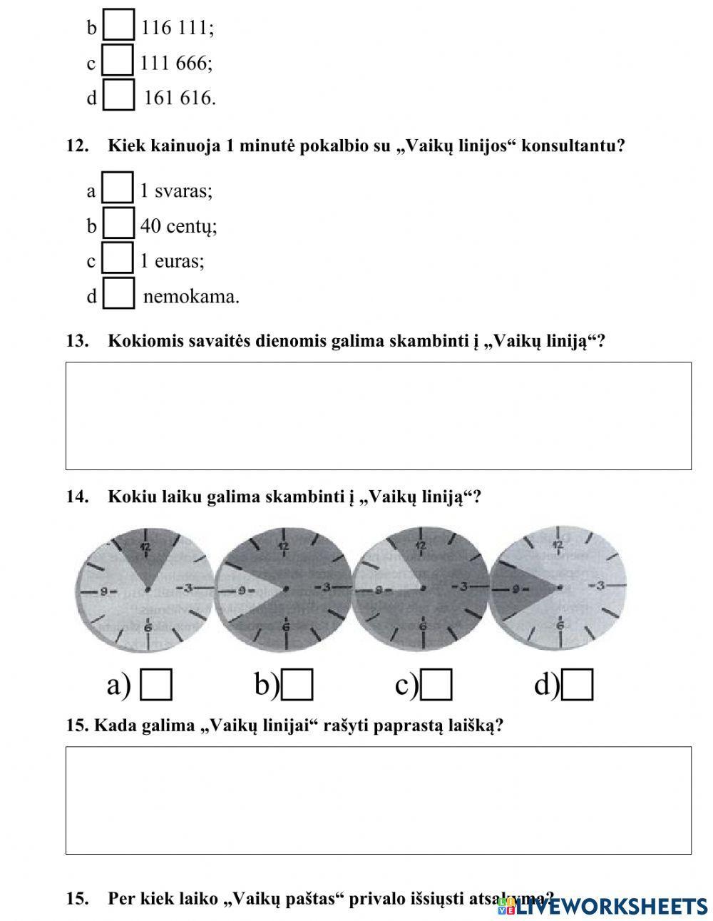 Teksto suvokimo testas Nr. 6 3kl.