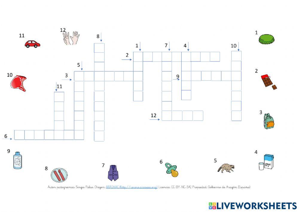 Crucigrama. Palabras con Ch