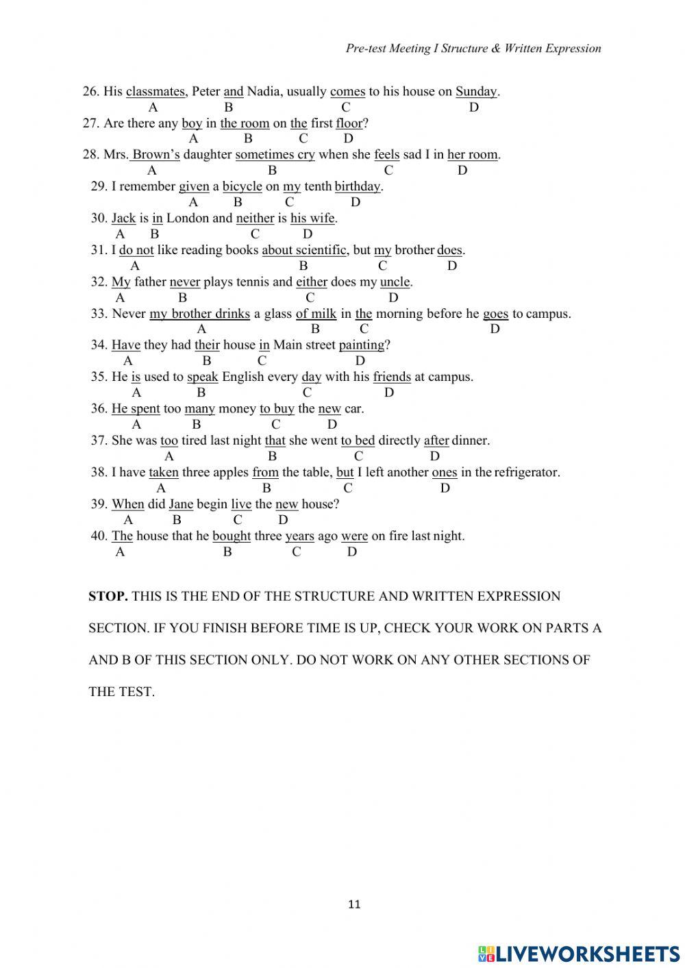 PRETEST - STRUCTIRE AND WRITTEN EXPRESSION