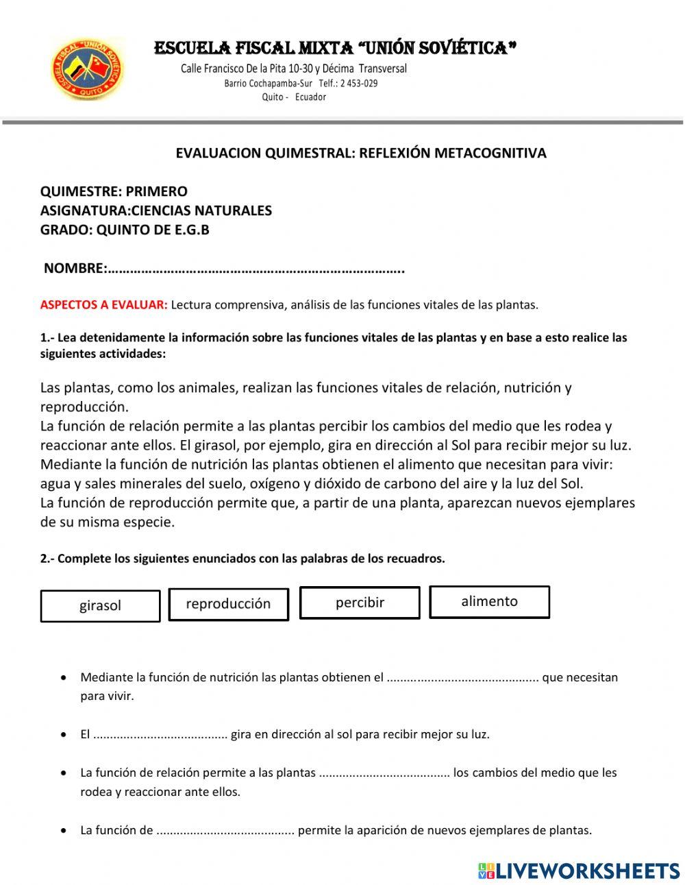 Evaluacion de ciencias naturales