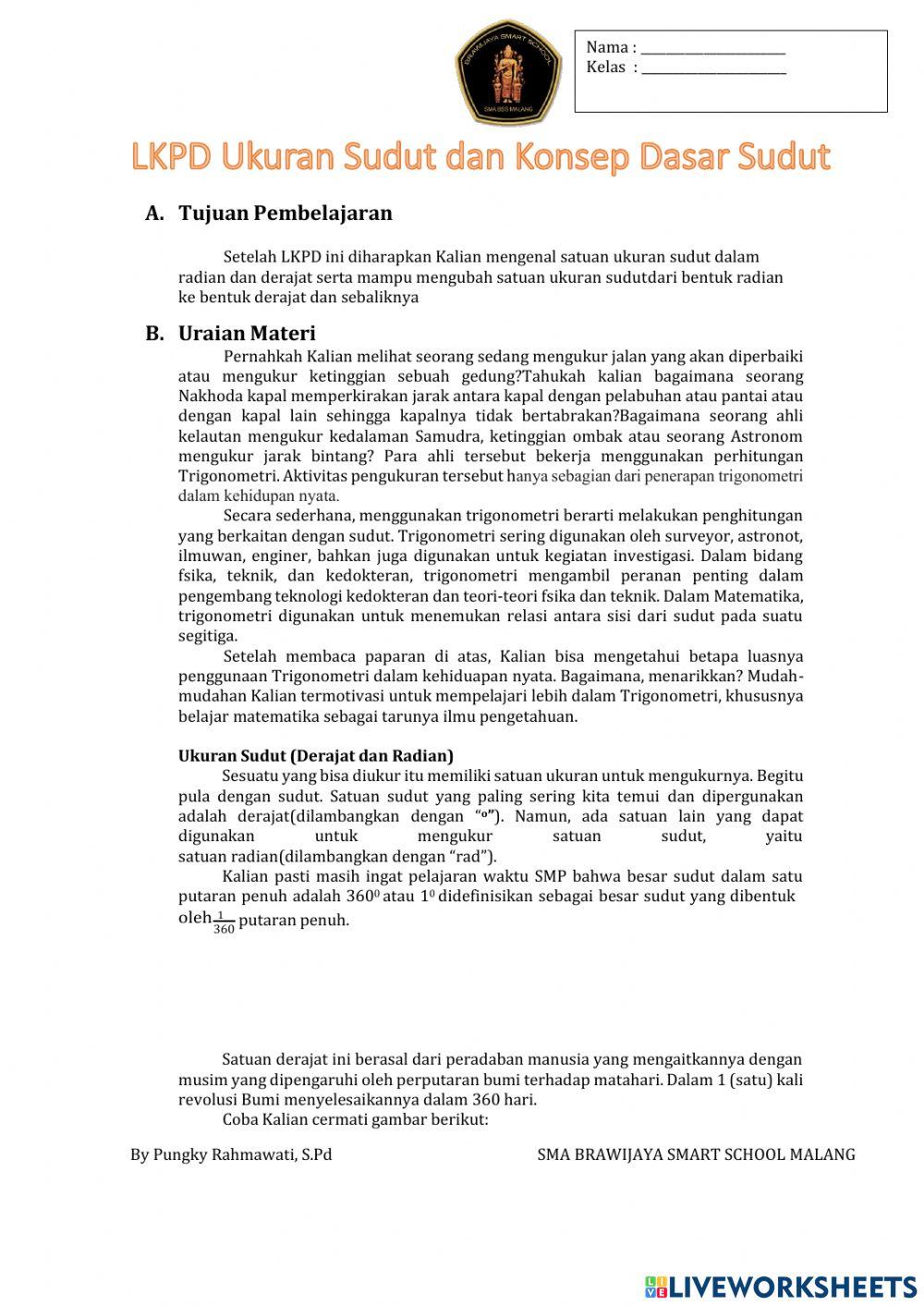 LKPD Ukuran Sudut dan Konsep Sudut