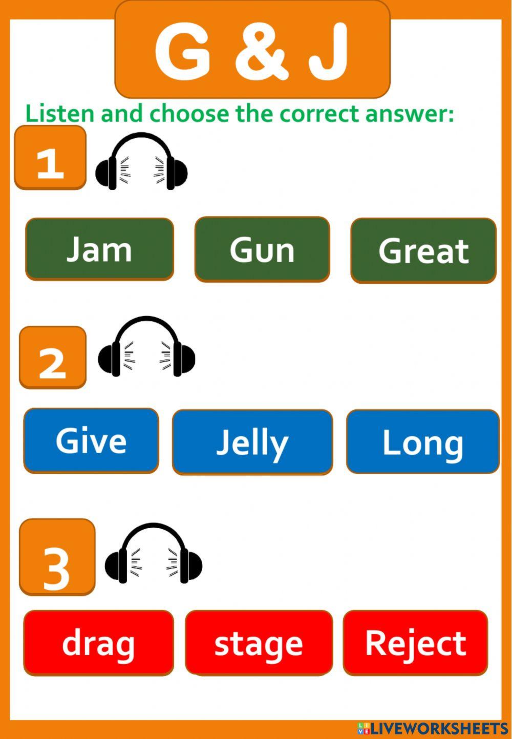 Letters G & J exercise 1