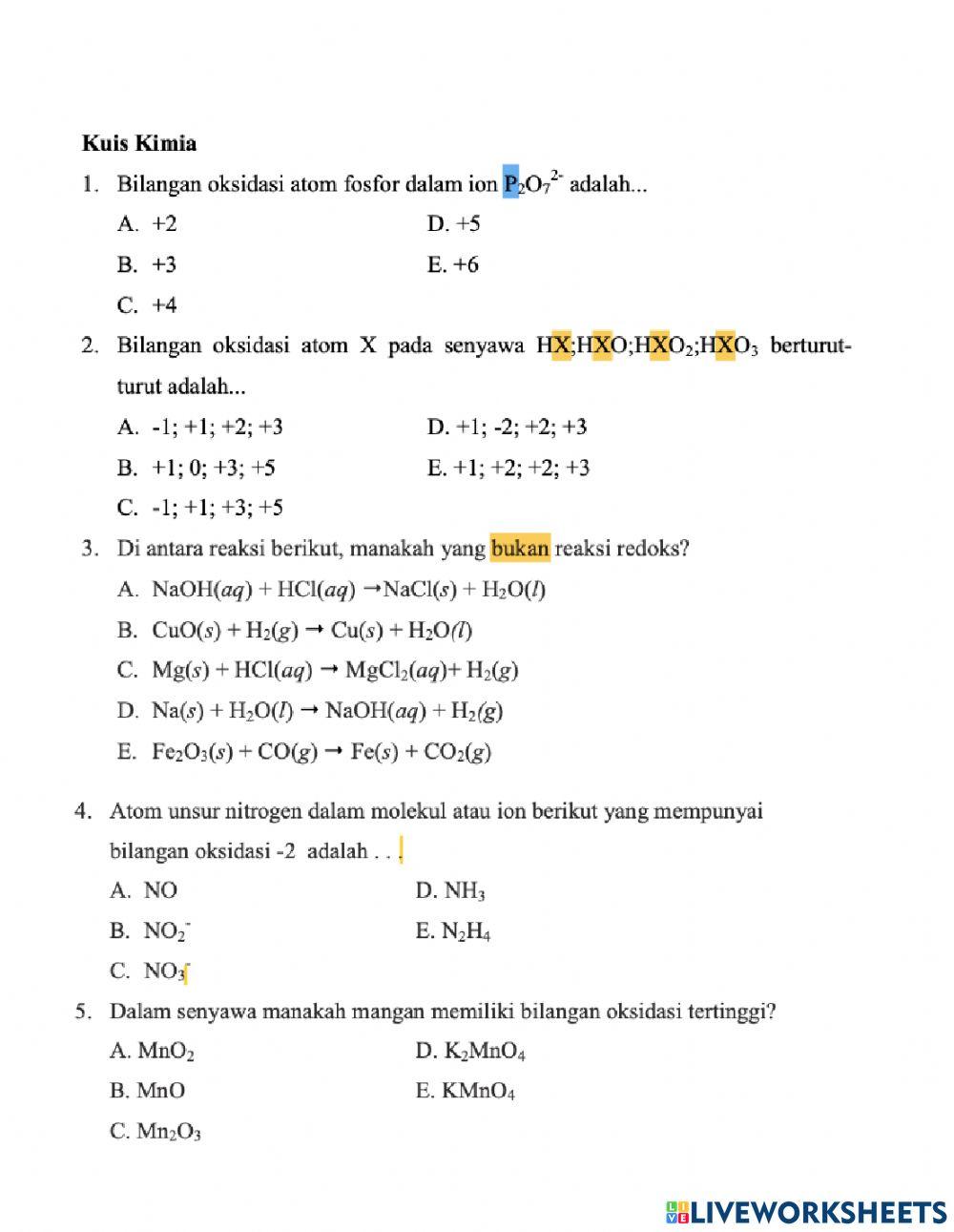 Kimia biloks kelas 10 DI