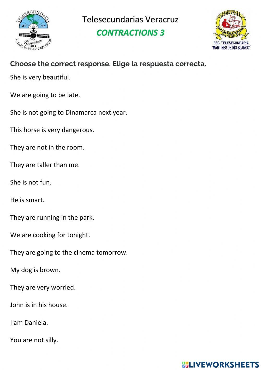 Contracciones de pronombre con verbo to be