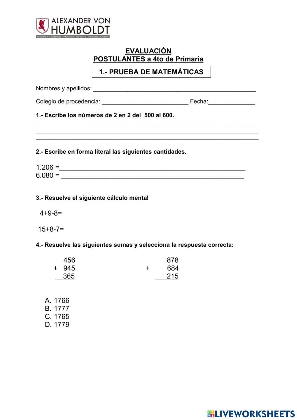 Evaluacion de 4 de primaria