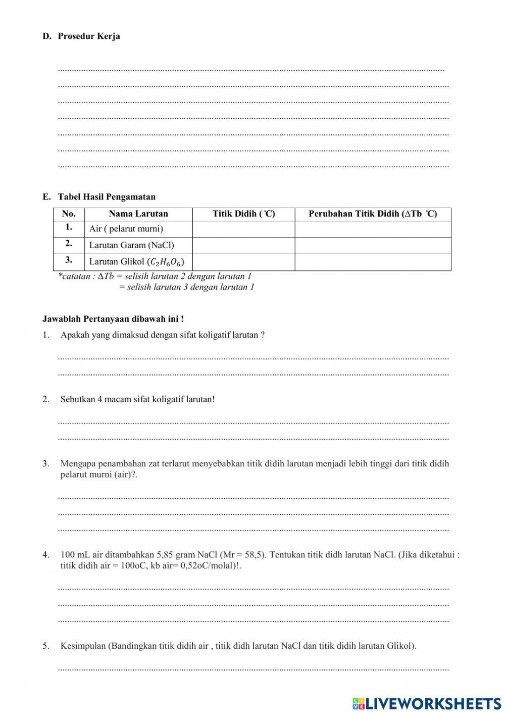 LKS Ujian Praktik - Kenaikan Titik Didih Larutan