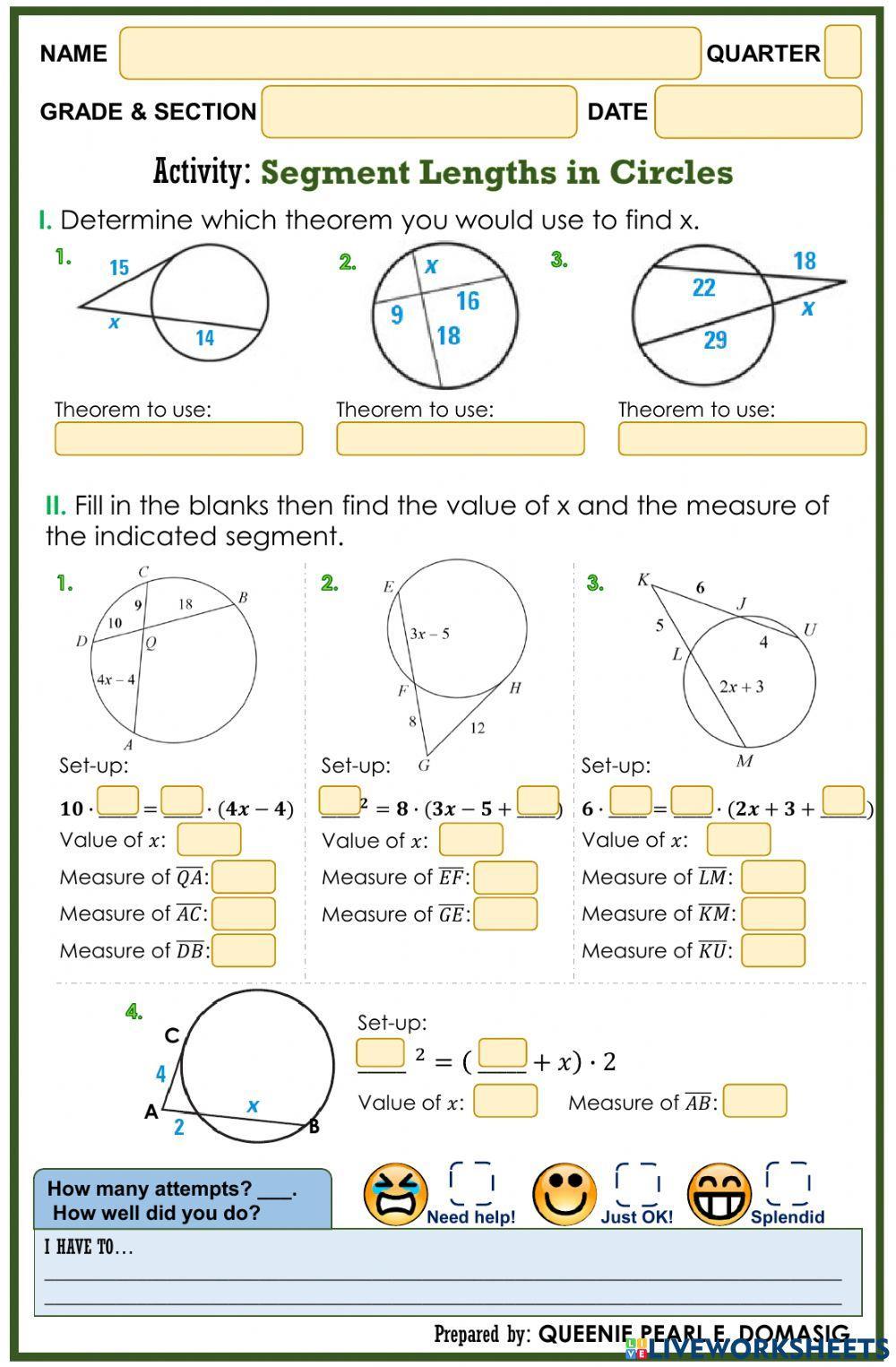 Segment Lengths in Circles worksheet | Live Worksheets segment-lengths-in-circles-worksheet-live-worksheets