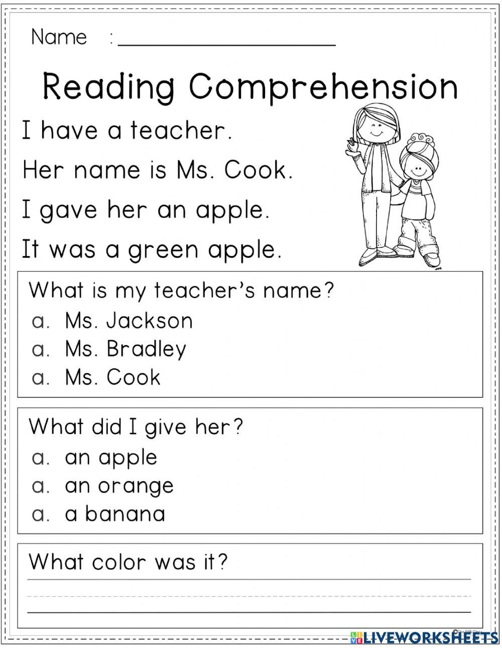 reading comprehension online exercise for 1 live worksheets
