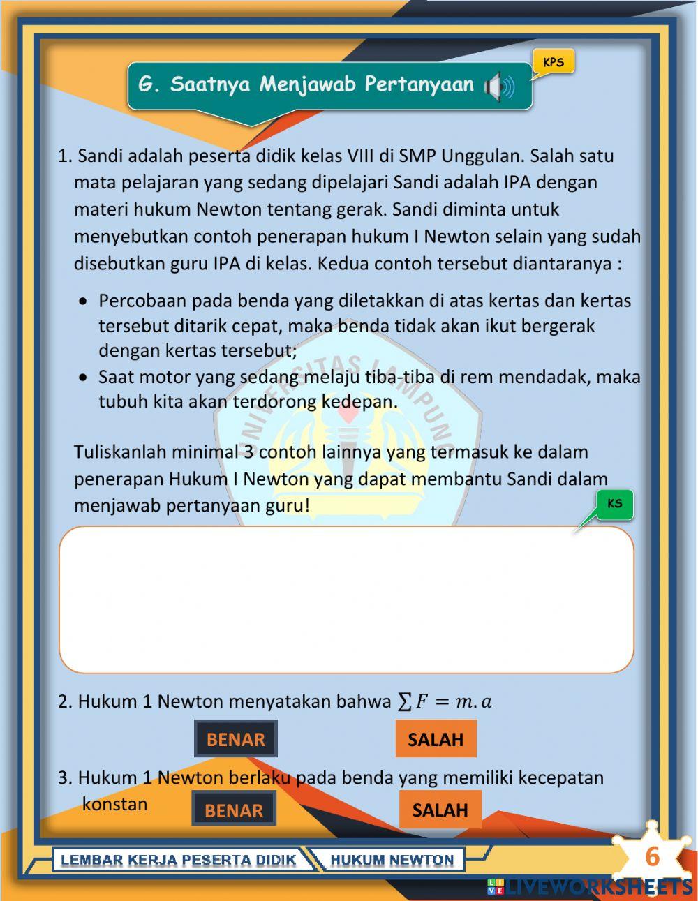 LKPD Hukum 1,2,3 Newton (Bagian 2)