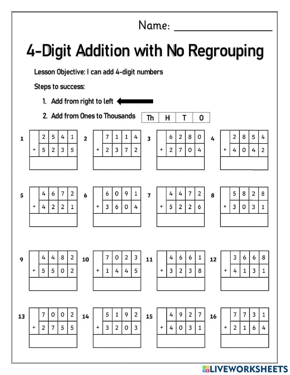 4-Digit Addition without Regrouping