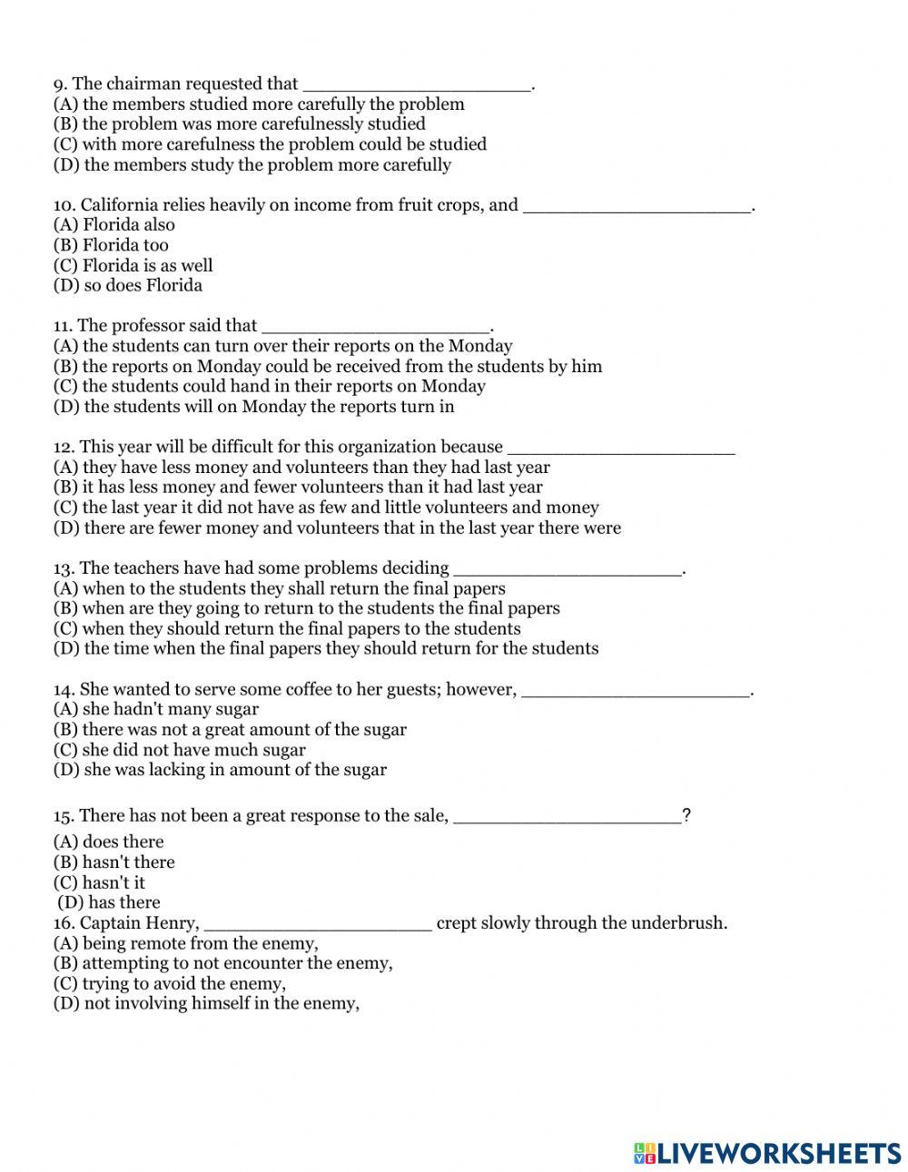 Ifl entrance examination 12