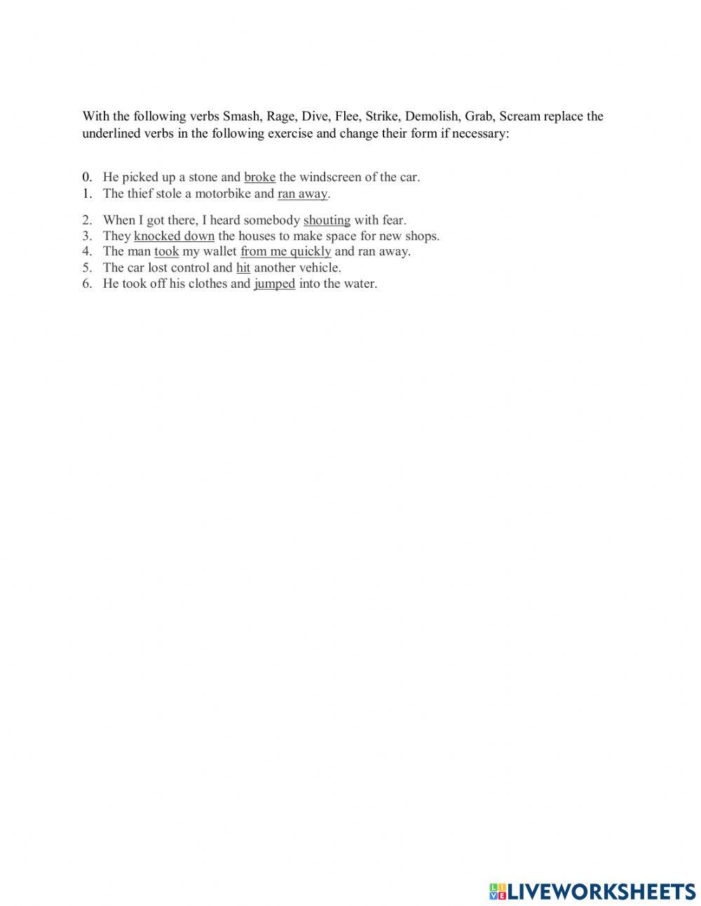 Action verbs in sentences