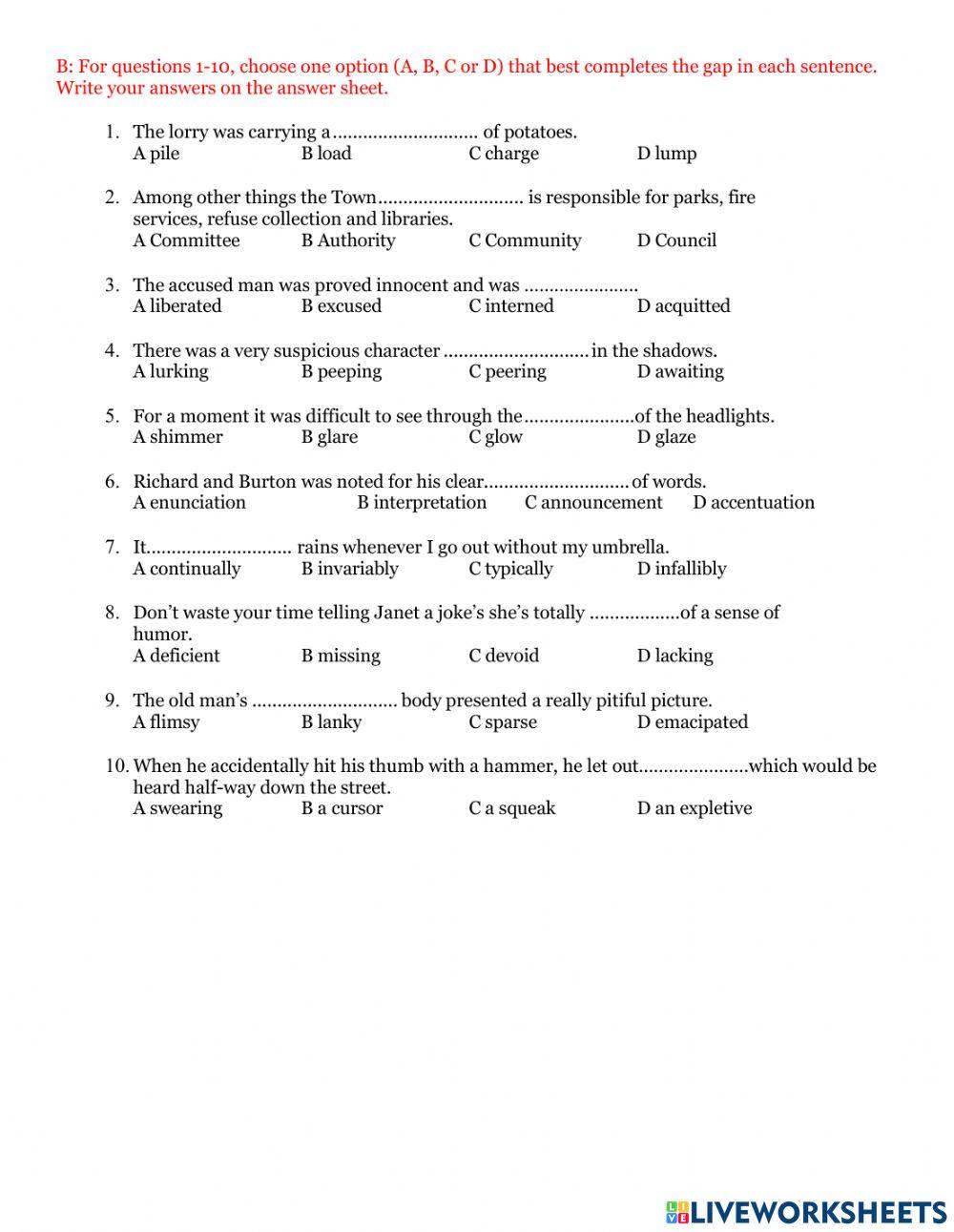 Ifl entrance examination 12