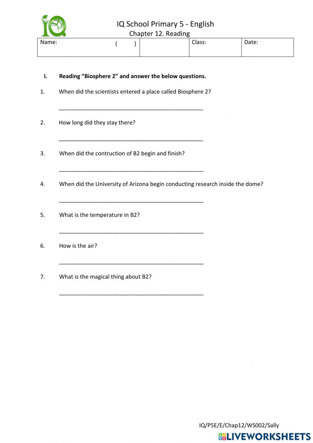 Chapter 12 - Reading Biosphere 2
