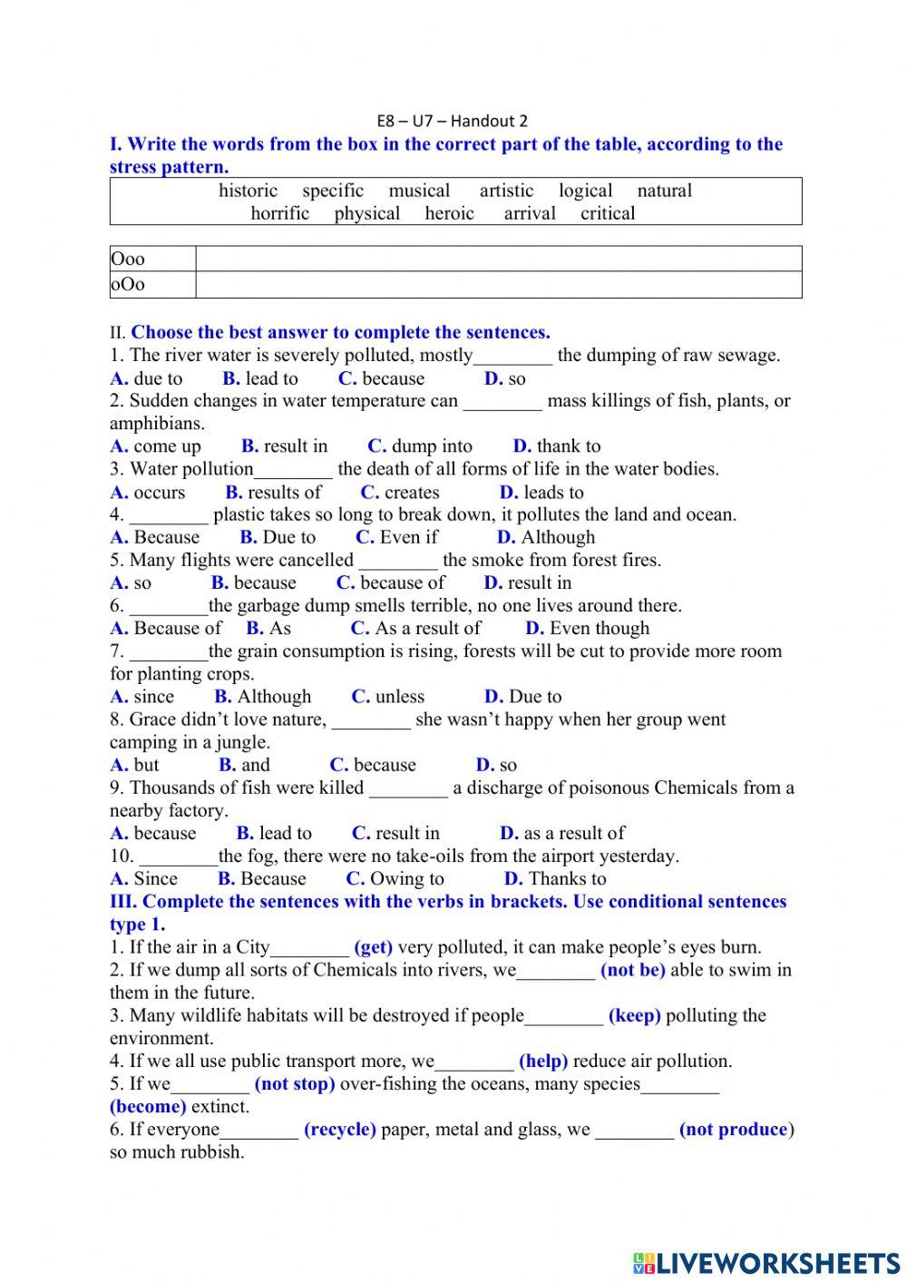 E8 - U7 - cause and effect and conditional sentences