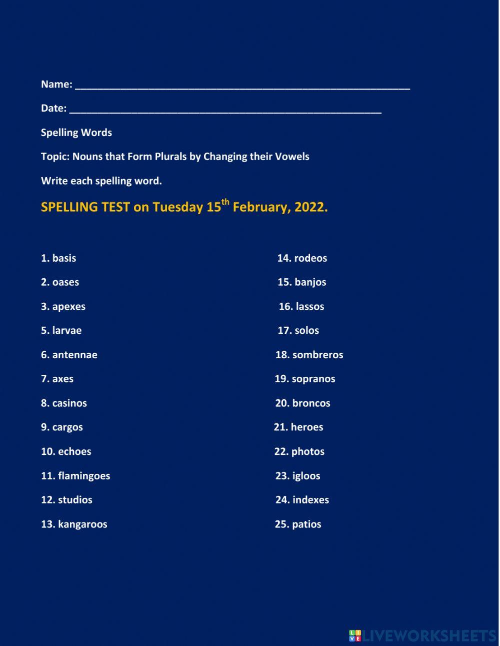 Nouns that Form Plurals by Changing their Vowels Nouns that Form Plurals by Changing their Vowels