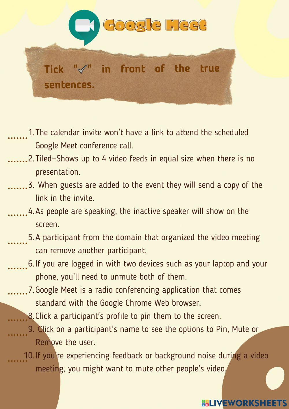 T or f google meet exercise