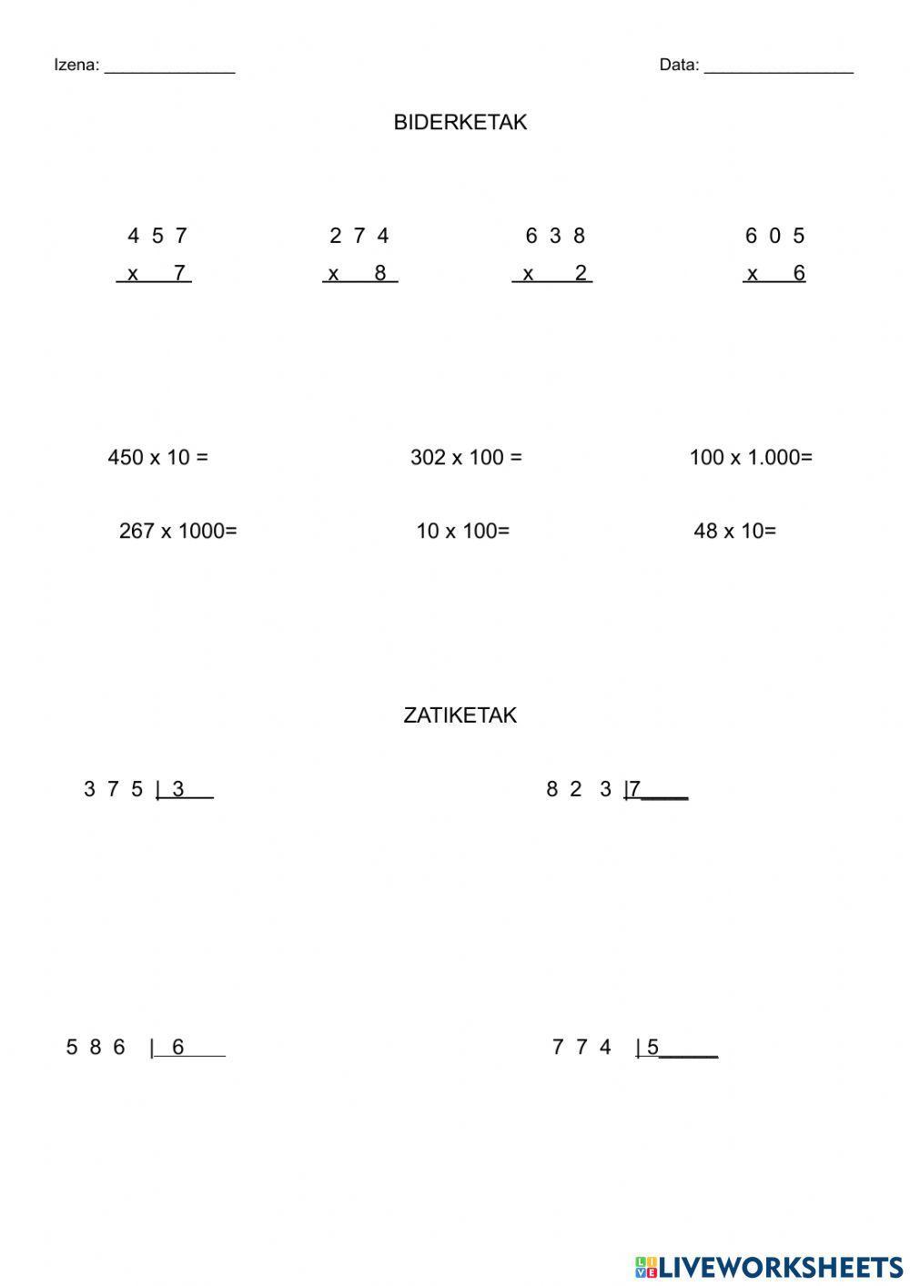 Zatiketak eta biderketak