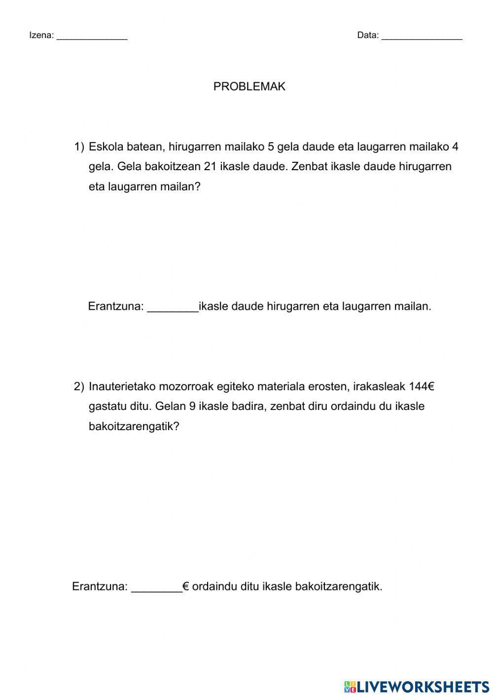 Zatiketak eta biderketak