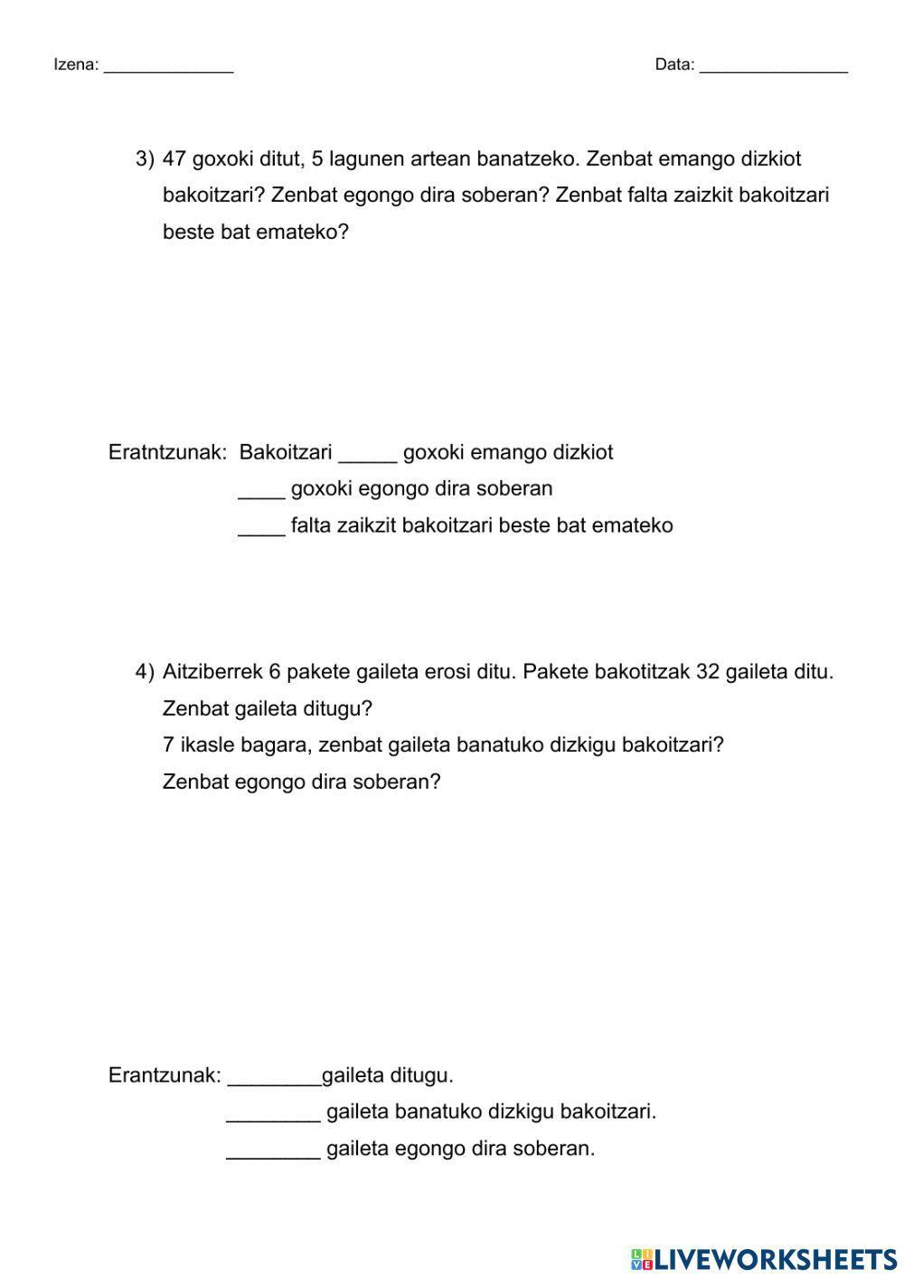 Zatiketak eta biderketak