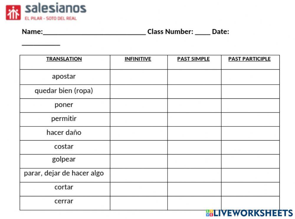 Irregular verbs Group 8