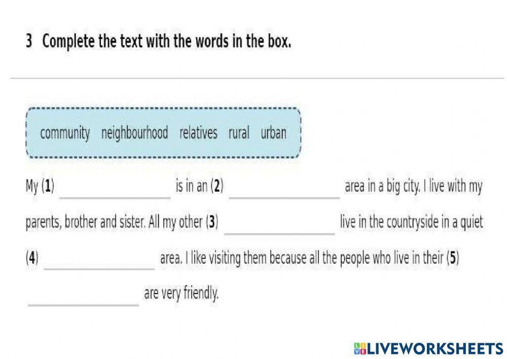Vocabulary my neighbourhood