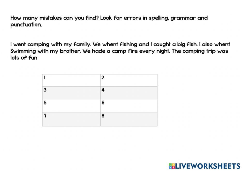 Proofreading assessment worksheet live worksheets