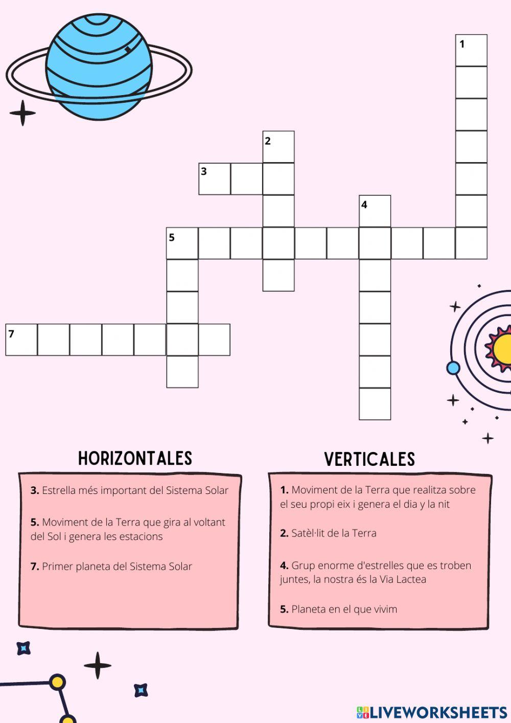 Crucigrama sistema solar
