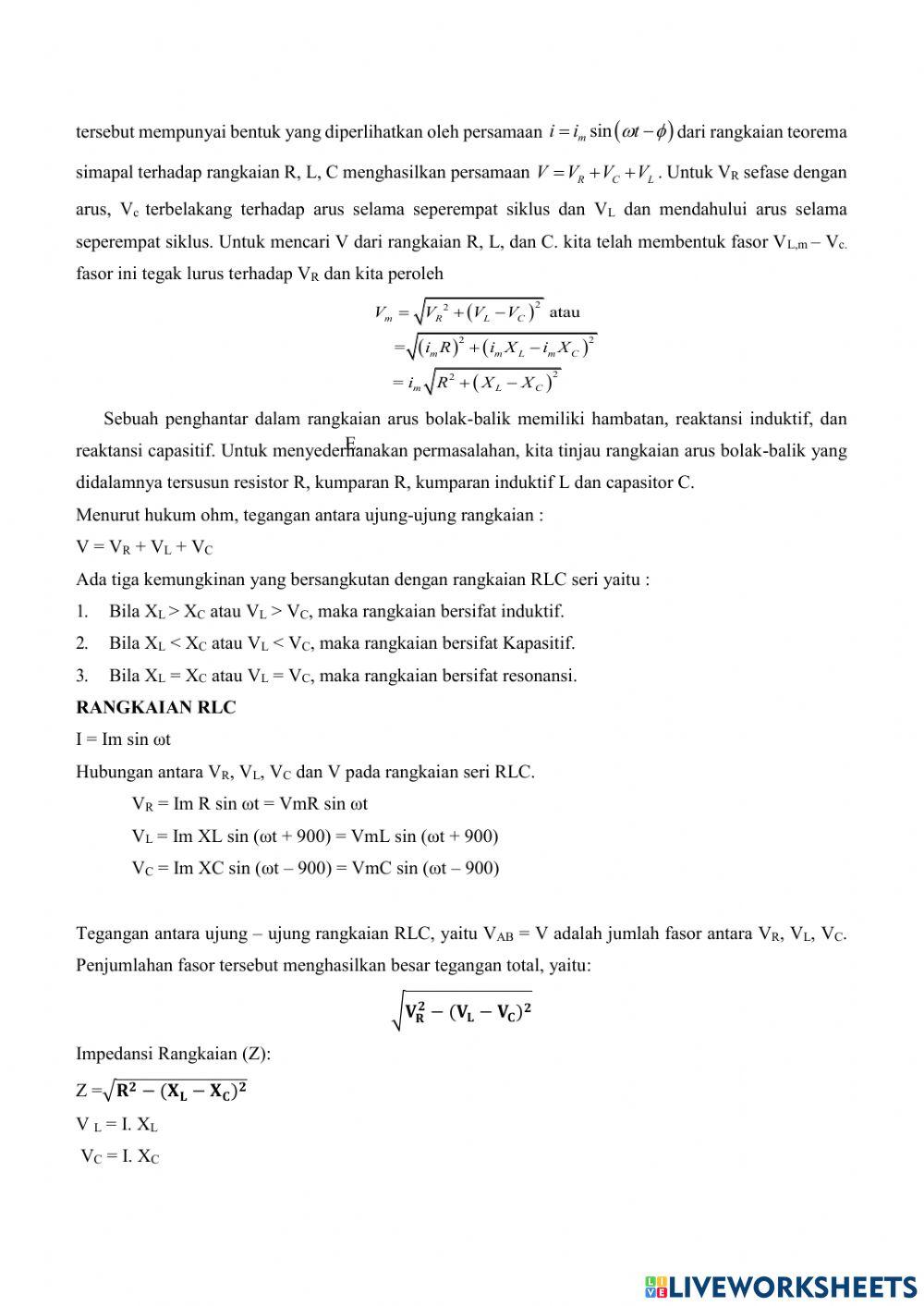LKPD RANGKAIAN LISTRIK RLC MENGGUNAKAN phET Simulation