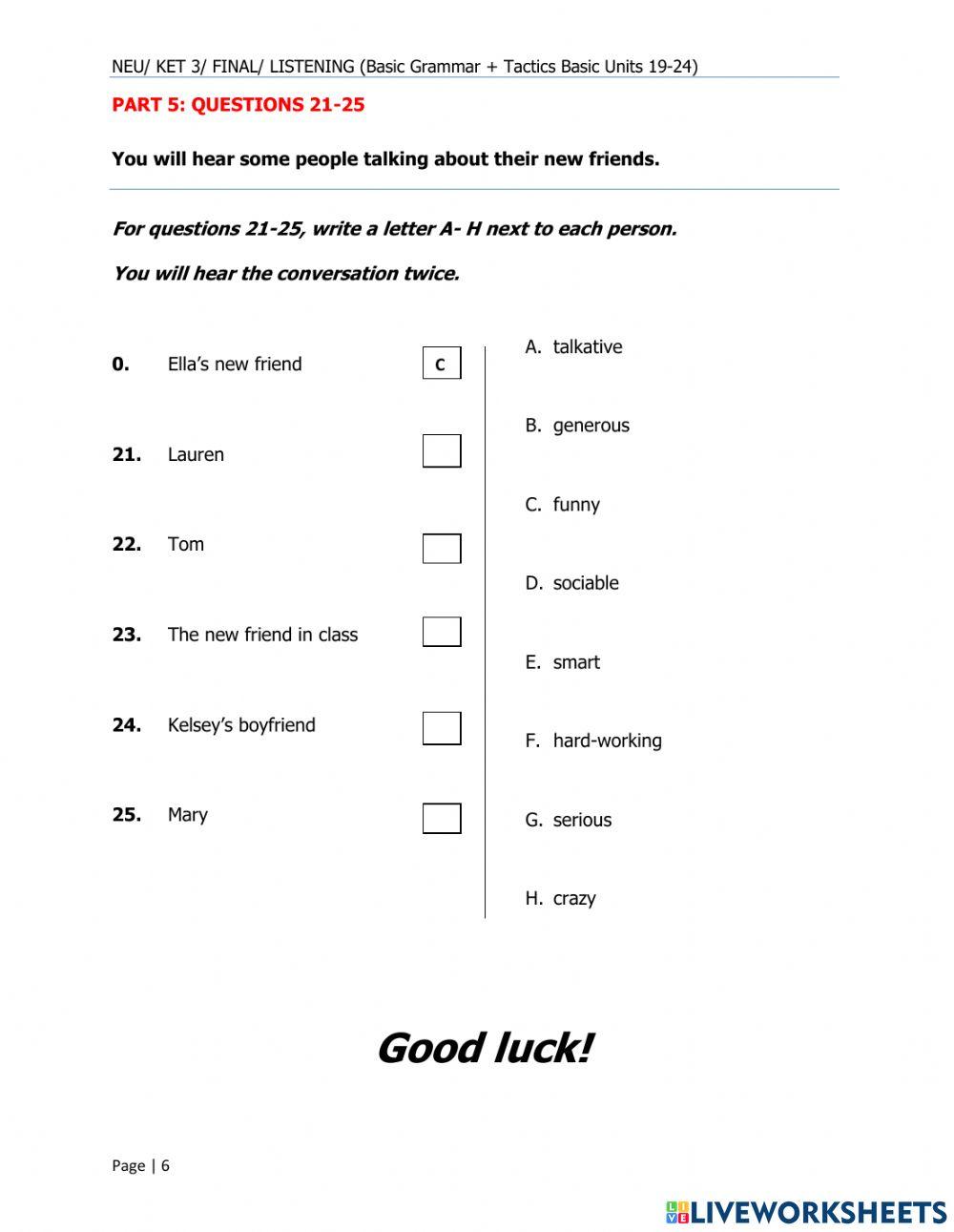 Ket 3 final test- listening