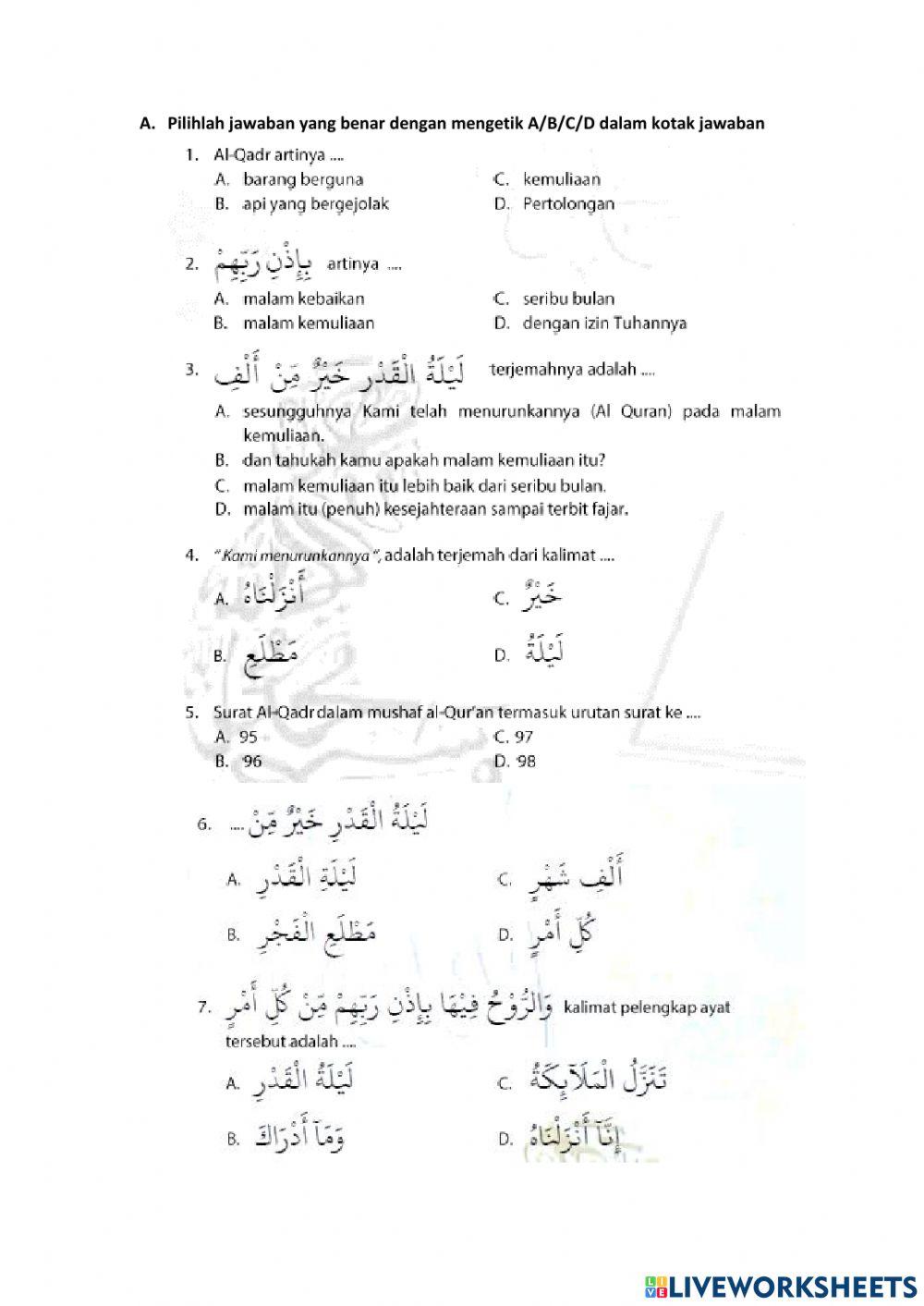 Soal PAQ surat Al Qadr
