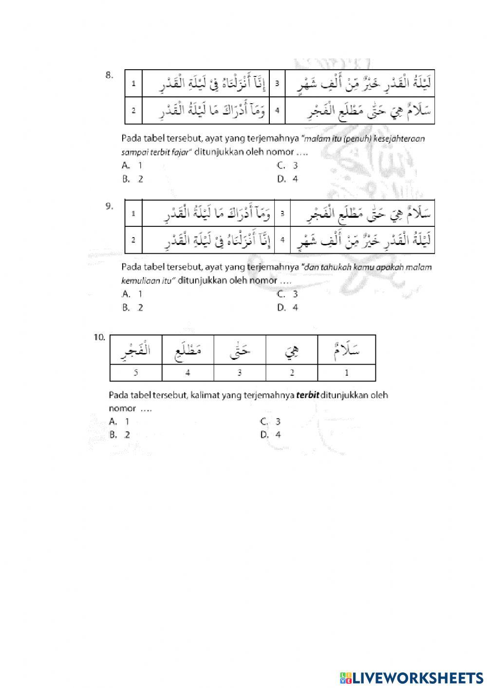 Soal PAQ surat Al Qadr