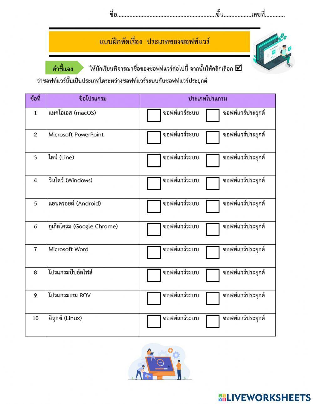 แบบฝึกหัดประเภทซอฟท์แวร์
