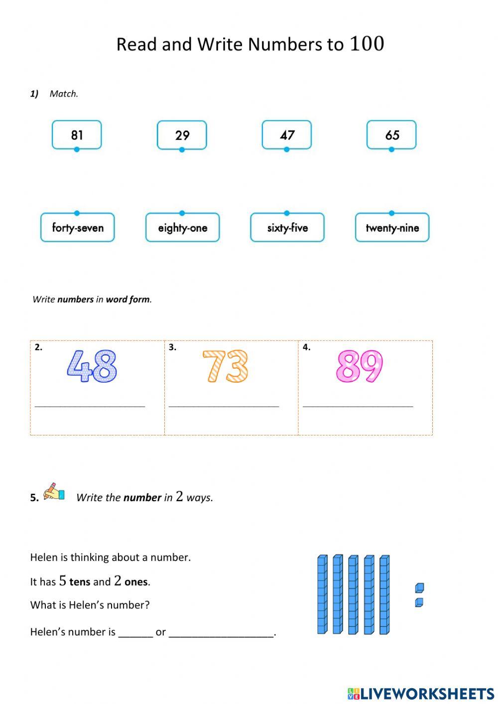 G1 T3 Numbers to 100 G1 T3 Numbers to 100