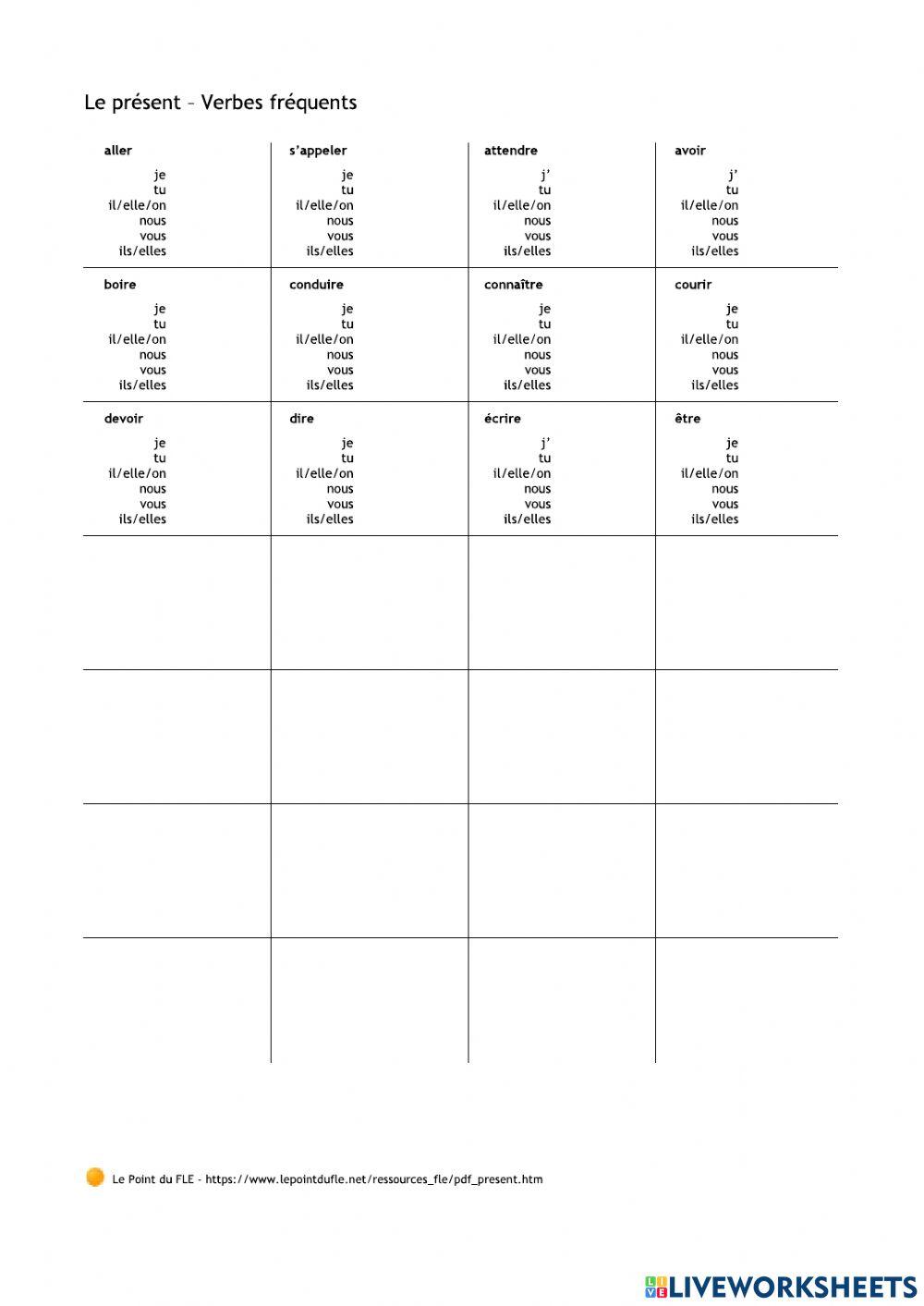 12 VERBES IRRÉGULIERS AU PRÉSENT