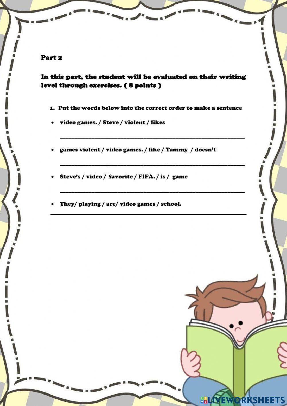 A2 Level reading and writing test