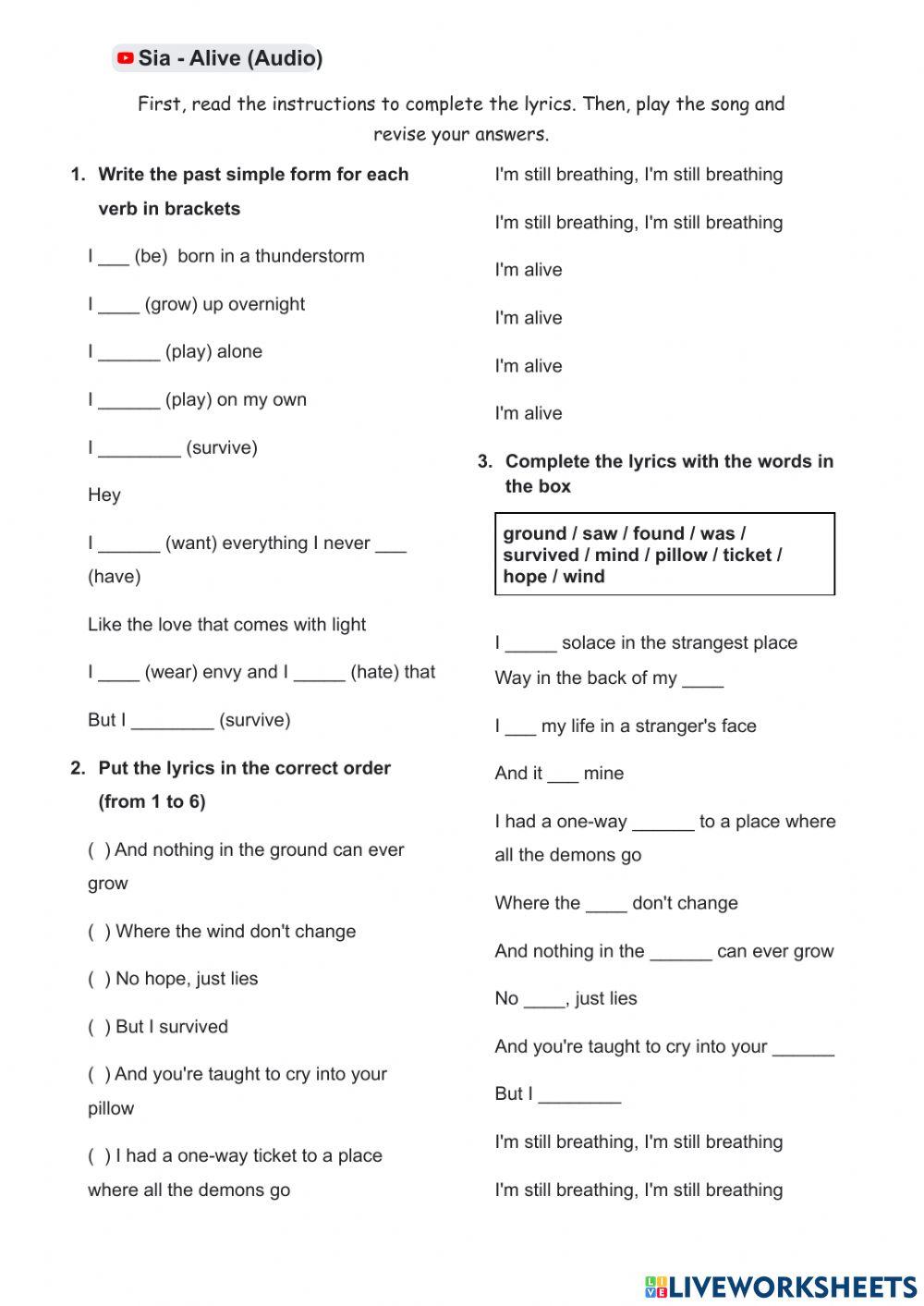 2A: Past simple-Alive (Sia)