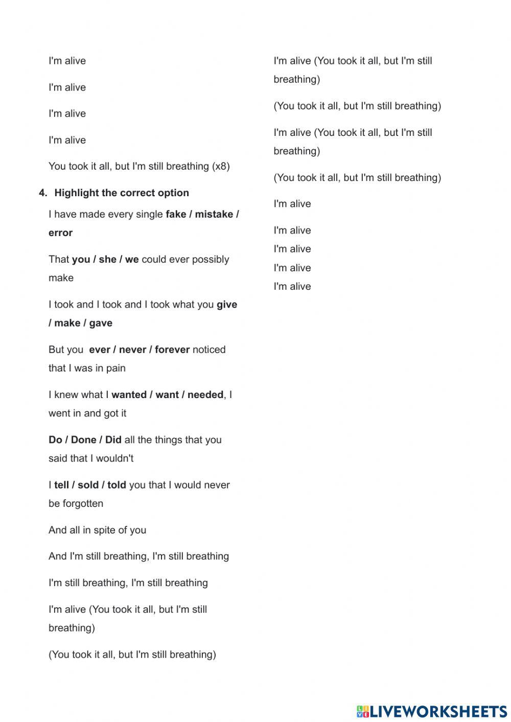 2A: Past simple-Alive (Sia)