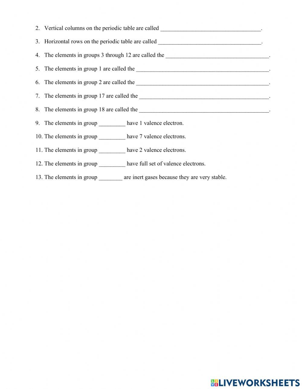 Periodic Table Worksheet