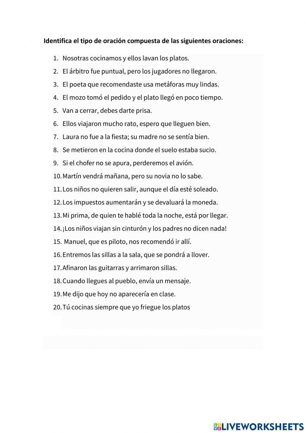 Tipos de oraciones compuestas