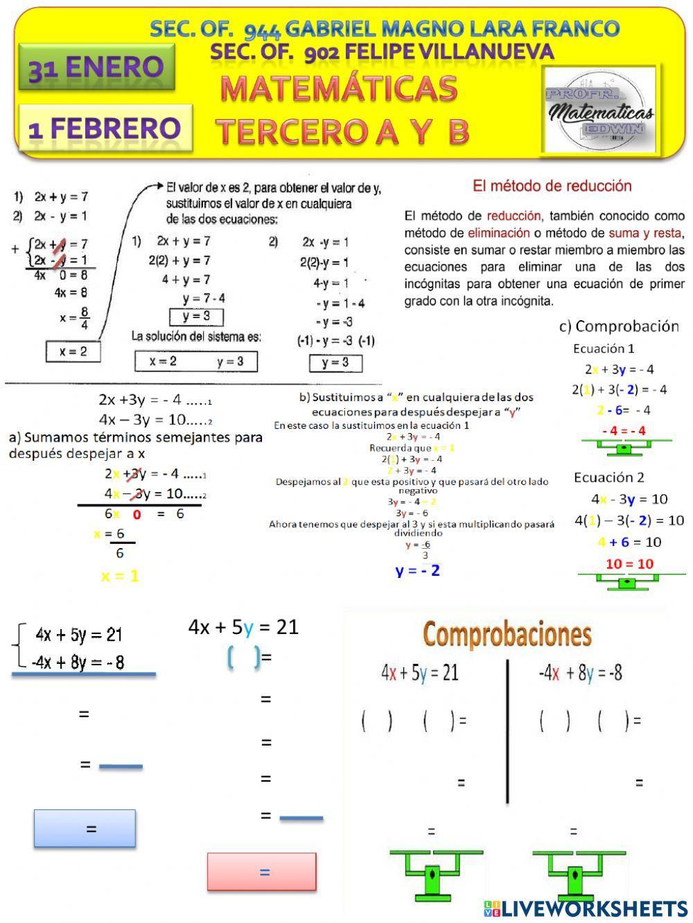 Métdod de reducción o  suma y resta