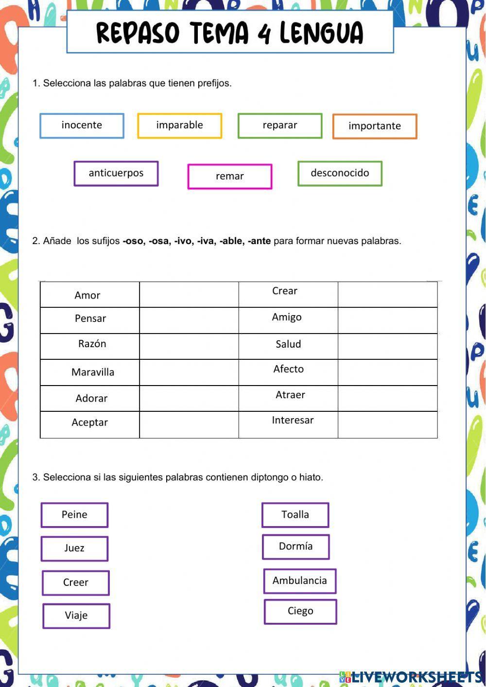 Repaso tema 4 lengua