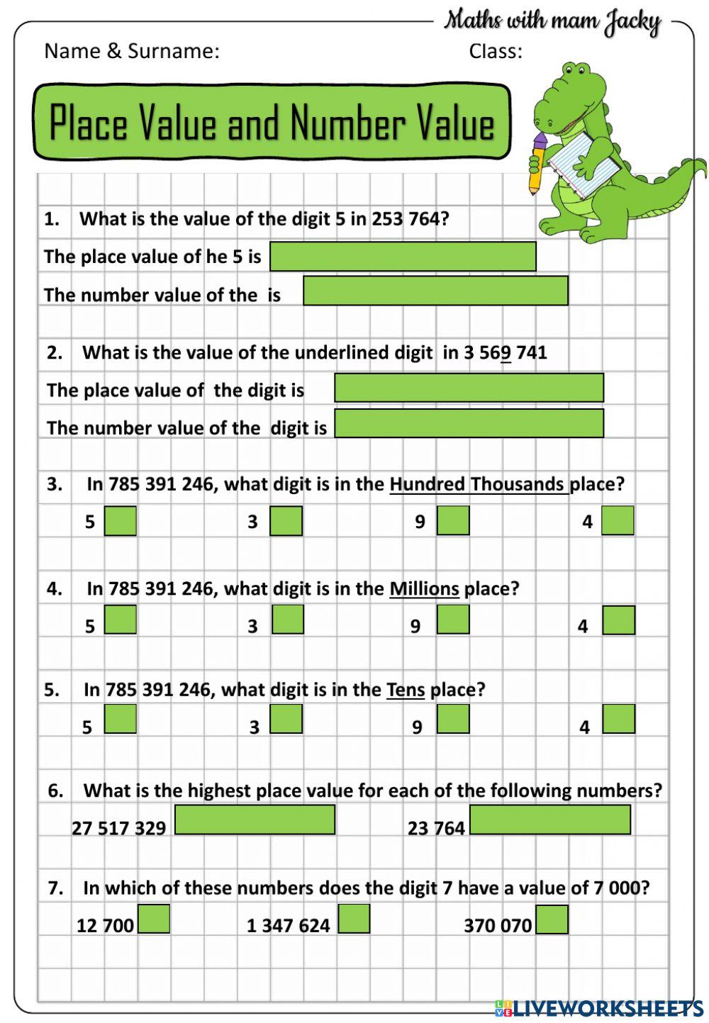 Place Value and Number Value online exercise for | Live Worksheets