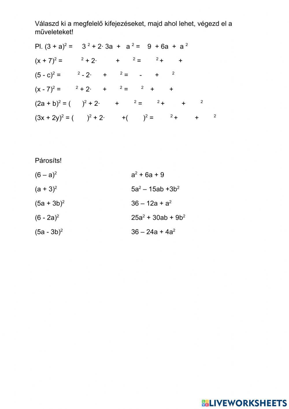 Nevezetes azonosságok 1