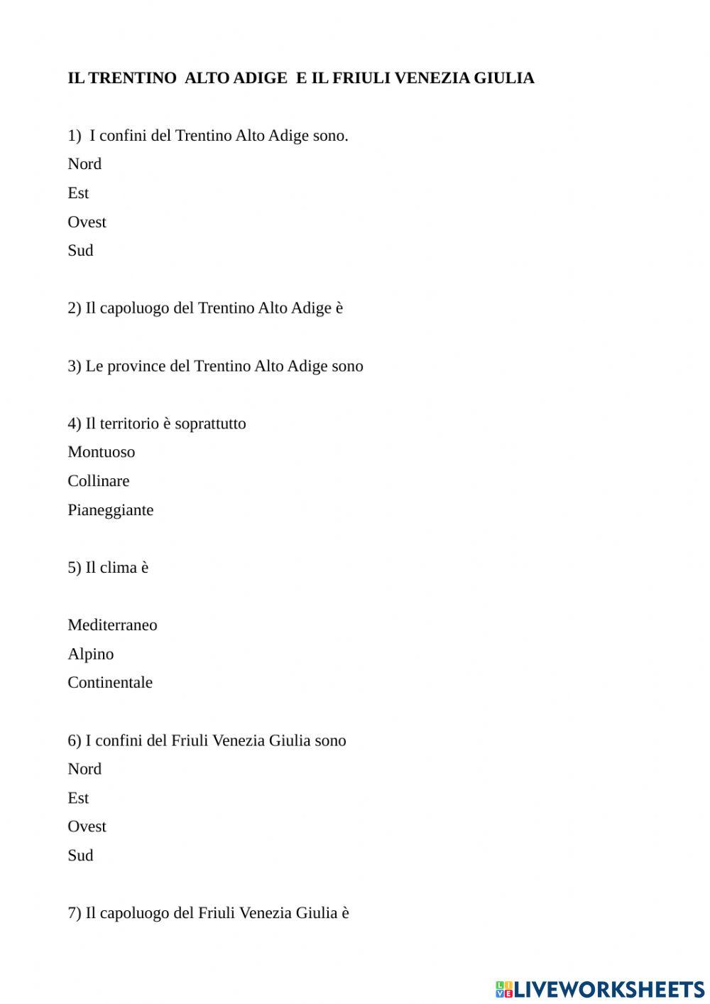 Trentino Alto Adige e Friuli Venezia Giulia