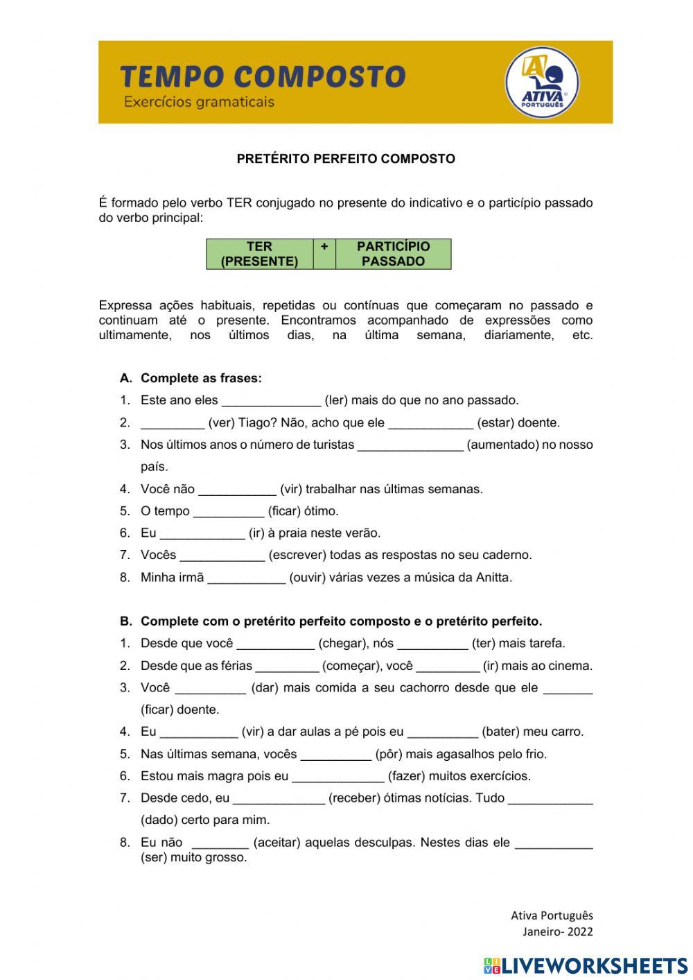 Pretérito Perfeito Composto - Português