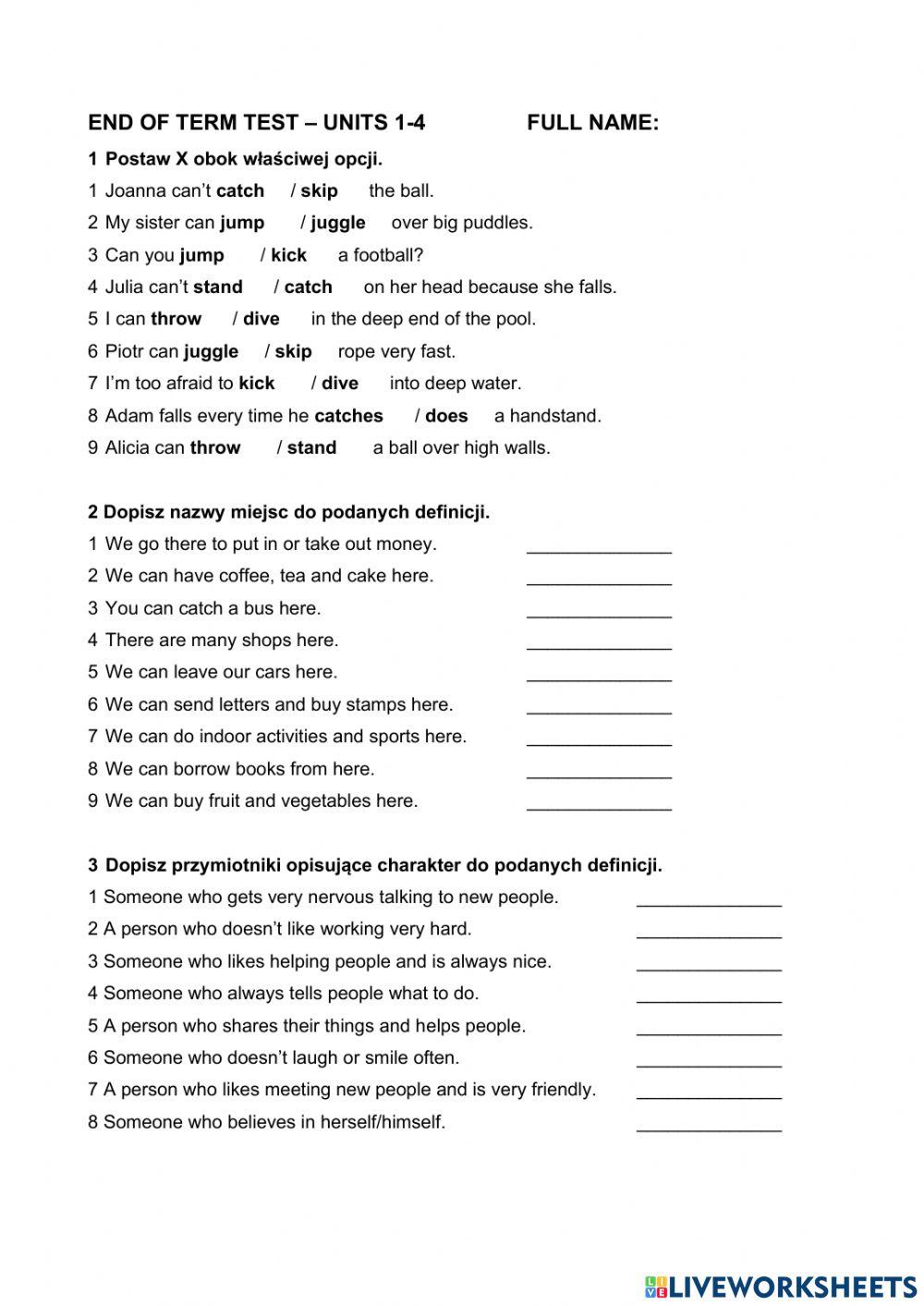 Team Up Plus Klasa 6 Testy Team Up Plus 6 END OF TERM TEST (units 1-4) online exercise for | Live